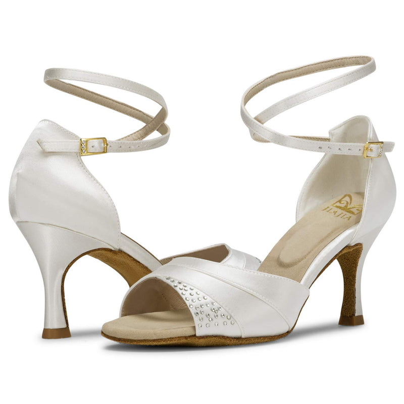 [AUSTRALIA] - JIAJIA 20522 Women's Satin Sandals Flared Heel Latin Salsa Performance Dance Shoes 9.5 Ivory 
