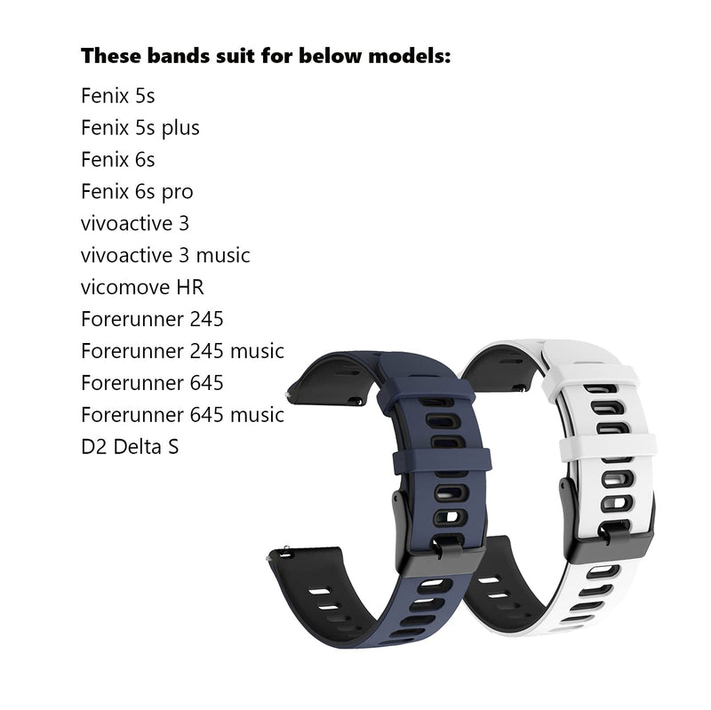KANEE 2 Pack Soft Silicone Wristbands Compatible for Garmin Fenix 5S/Fenix 5S Plus/Fenix 6S/Fenix 6S Pro/Forerunner 245/Music/Forerunner 645/Music/D2 Delta S/Vivoactive 3/Vivoactive 3 Music/Vivomove 3 - BeesActive Australia