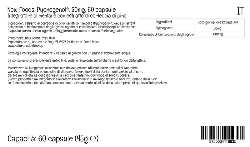 Now Foods, Pycnogenol, 30mg, Pine Bark Extract, 60 Vegan Capsules, Lab-Tested, Soy Free, Gluten Free, Vegetarian, Non GMO - BeesActive Australia