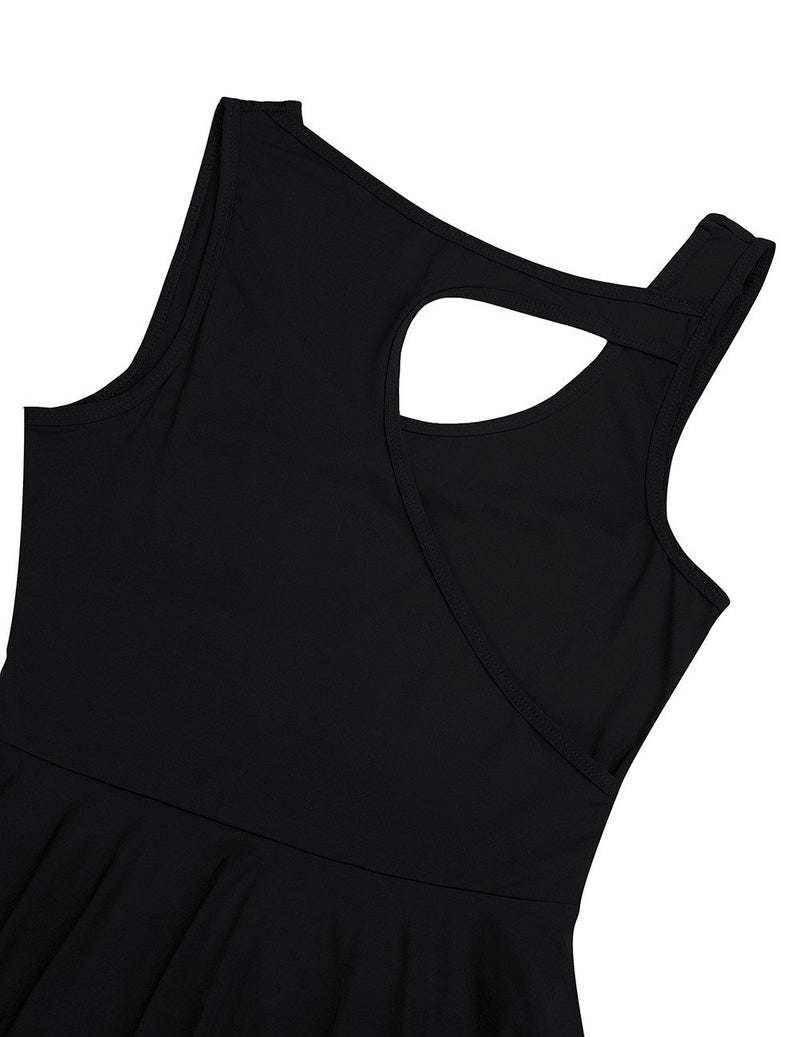 [AUSTRALIA] - FEESHOW Women Sleeveless High-Low Irregular Gymnastics Ballet Leotard Lyrical Dance Dress Black Small 