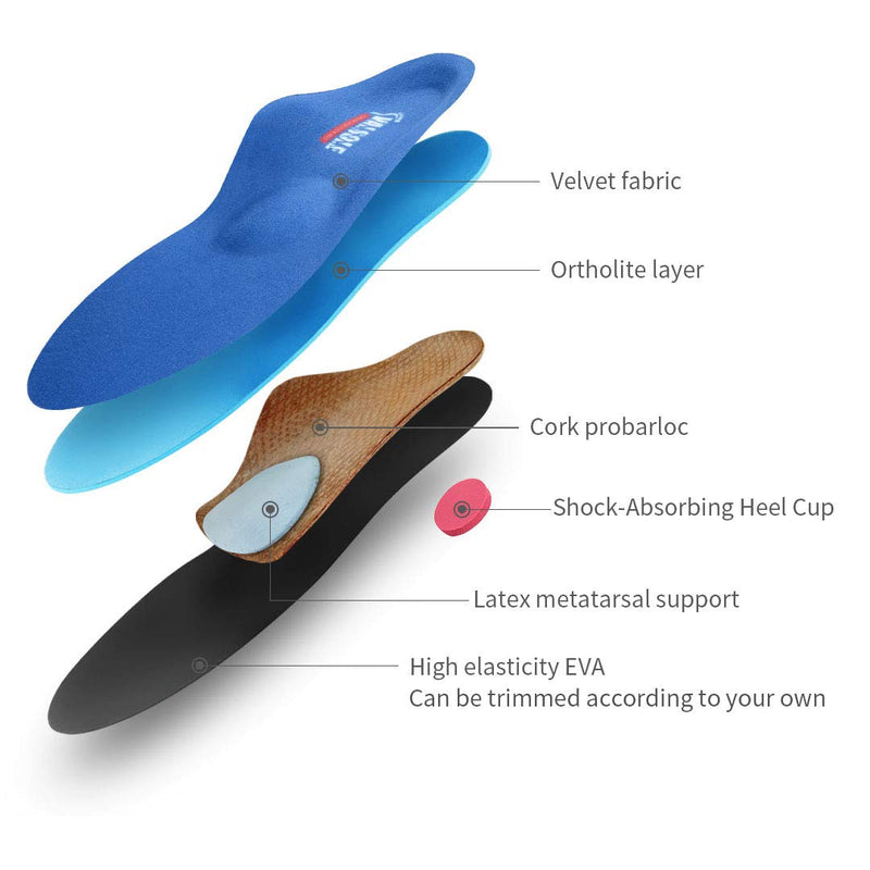 Valsole Orthotic Insole High Arch Foot Support Soft Medical Functional Insoles, Insert for Severe Flat Feet,Plantar Fasciitis,Feet Pain, Foot Valgus for Man and Woman (6.5-7 UK-260mm, Blue) 6.5-7 UK-260mm - BeesActive Australia