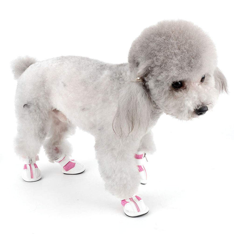 Zunea Small Dog Shoes for Hot Pavement Summer Breathable Mesh Boots Adjustable Non Slip Zipper Pet Dogs Booties White PU Paw Protector 3# (LxW: 1.9 * 1.65") Pink - BeesActive Australia
