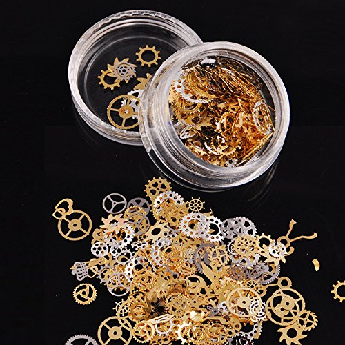Steam Punk Gear Cogs Nail Charms, 100 Pieces, Steampunk 3D Decal Art Gold and Silver or Tips, Acrylic, Gels and Decorations - BeesActive Australia