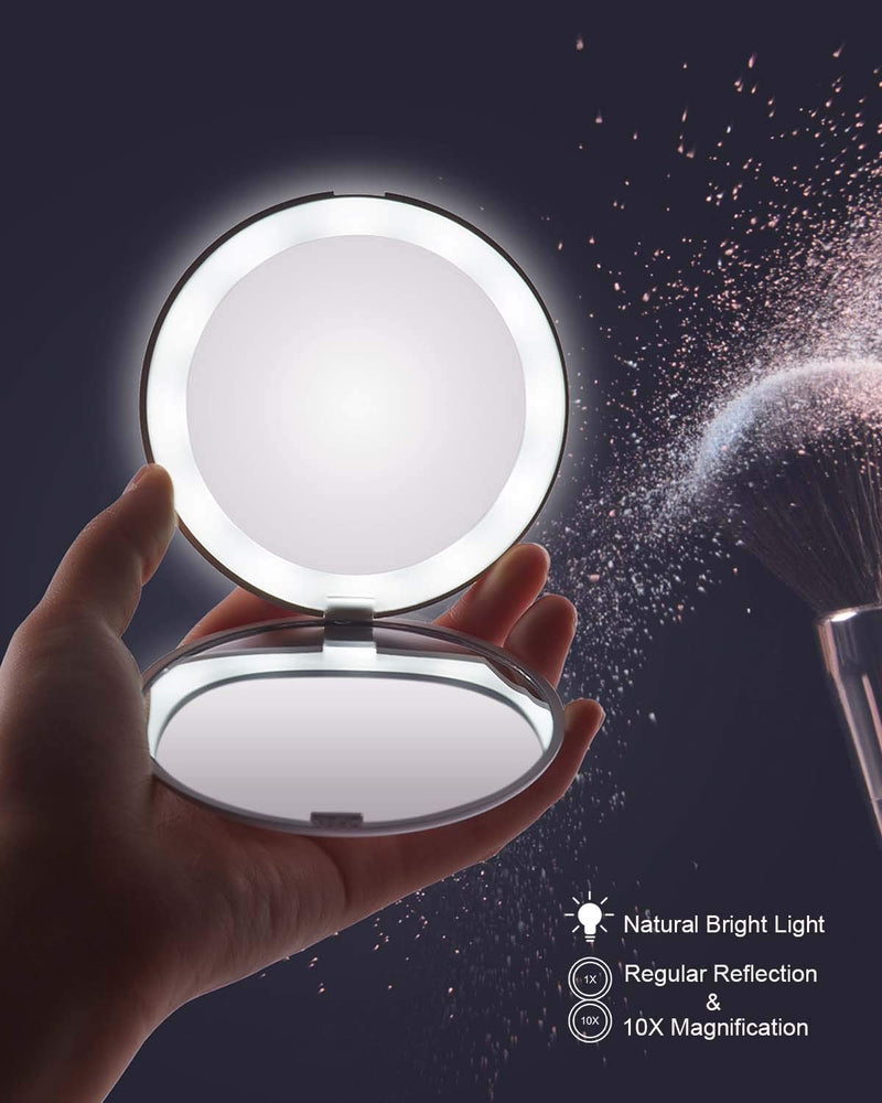 OMIRO LED Lighted Compact Mirror, 3½" Mini 1X/10X Magnification Daylight Travel Makeup Mirror for Purses (Black) Black - BeesActive Australia