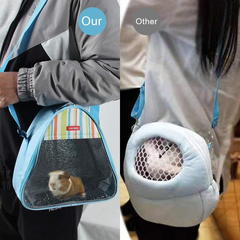 VLIKE Hamster Guinea Pig Bag Carrier Accessories Small Animals Hedgehog Squirrel Chinchilla Sugar Glider Outdoor Travel Bag Zipper Portable Breathable Outgoing Bags Standard 【Triangle】Sky Blue - BeesActive Australia