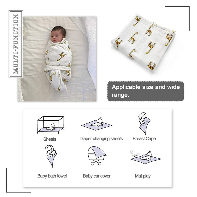 YTBUBOR 2 Pack Baby Muslin Washcloths 120cm × 120cm Cotton Muslin Cartoon Blanket Water Absorbent Face Towel Baby Shower Wipes for Newborn - BeesActive Australia