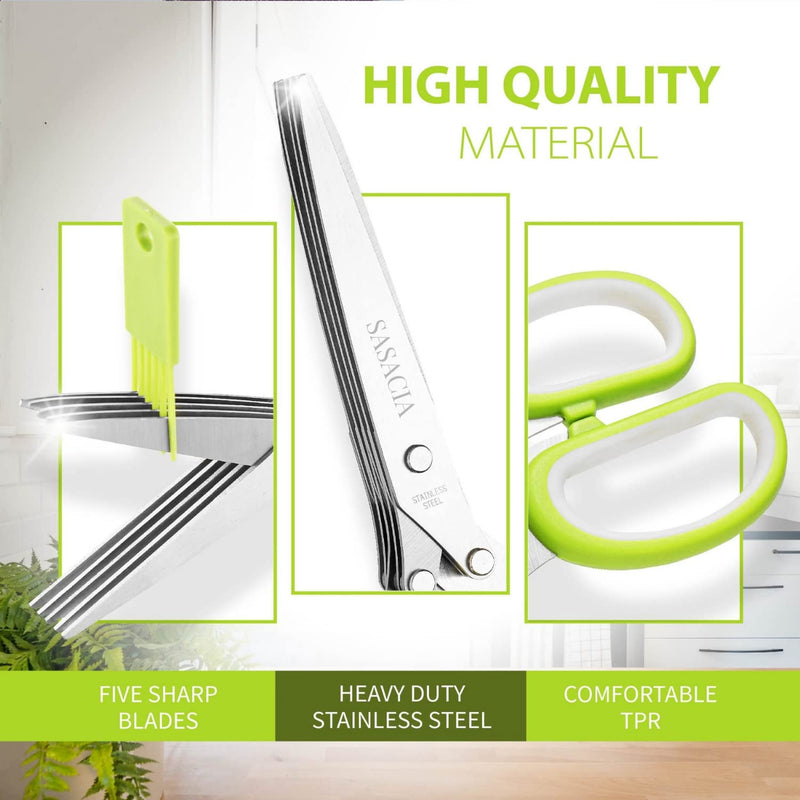 2023 Updated Herb Scissors Set - Herb Scissors With 5 Blades and Cover, Cool Kitchen Gadgets for Cutting Shredded Lettuce, Cilantro Fresh, Green Onion Fresh and etc. Also Can Used for Cutting Paper. Green and White - BeesActive Australia
