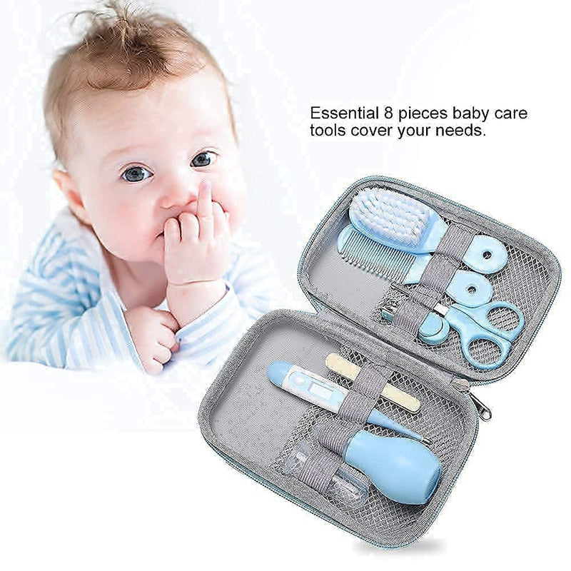 Fdit 8 in 1 Baby Grooming Kit Infant Manicure Care Set Baby Manicure Set Including Nail Clipper Safety Scissors Hair Brush Nail File(Blue) Blue - BeesActive Australia