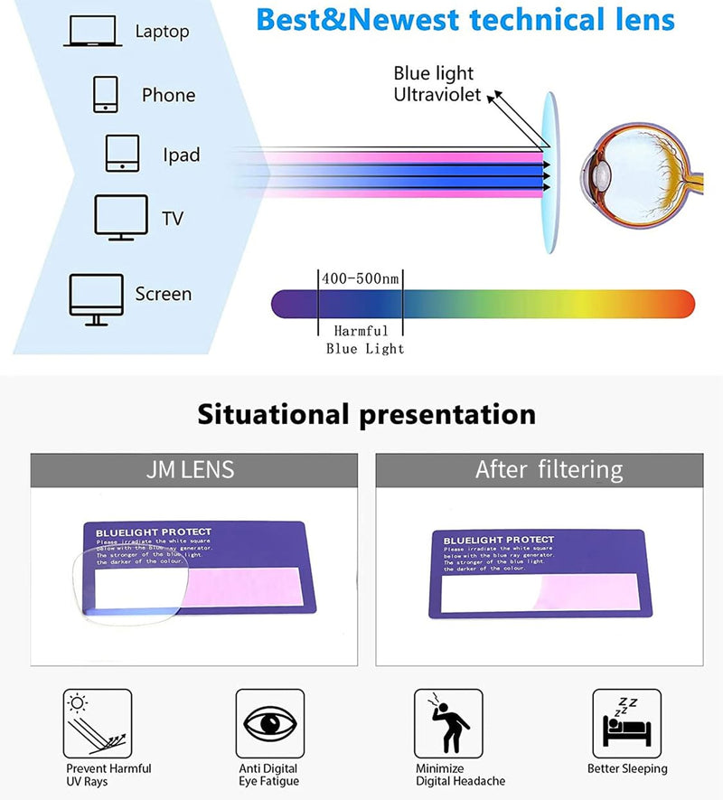 JM 3 Pack Square Reading Glasses, Blue Light Blocking Computer Reader for women men 3 Pack Mixed Color 0.0 x - BeesActive Australia