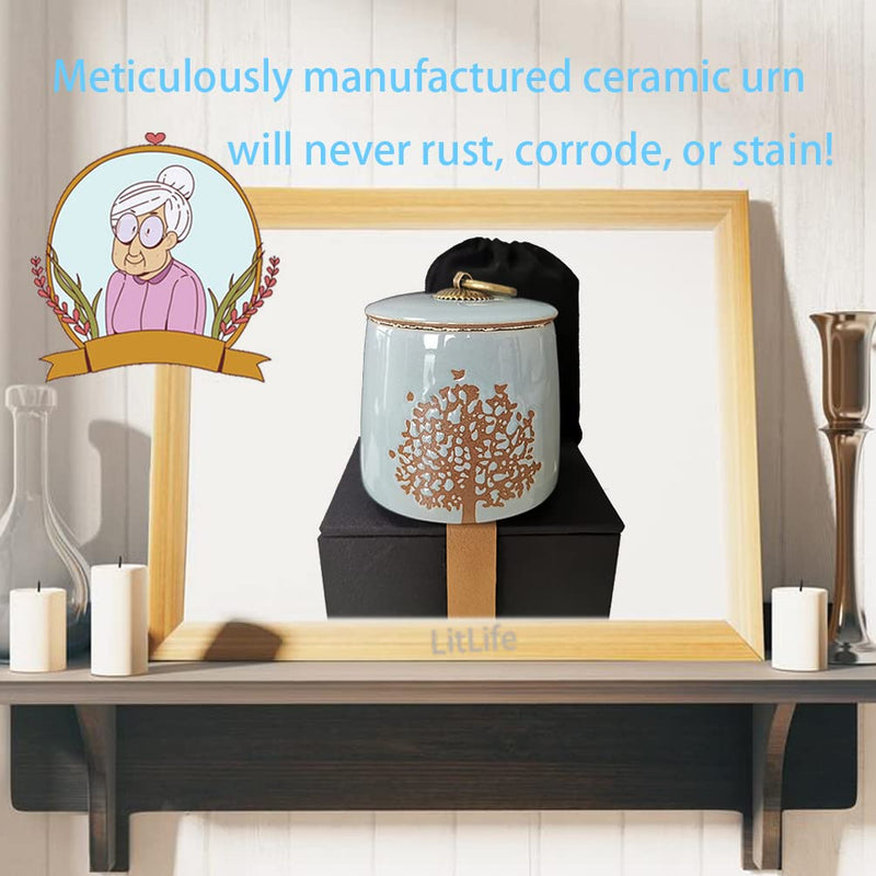 Small Cremation Urns for Human Ashes Adult Male Female - Tree of Life Blue Decorative Urns Mini Pet Urn for Dogs Cats Ashes Keepsake Memorial Box Funeral Set Burial Urns for Cremated Remains Ash Vial Sky Blue - BeesActive Australia