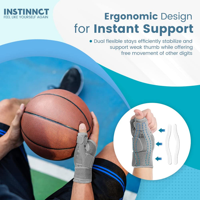 INSTINNCT Wrist Thumb Support Brace for Men & Women, Fully Adjustable Thumb Brace with Thumb Flexible Support for Thumb & Hand Discomfort, Fatigue, Fits Both Right Hand and Left Hand Grey(Single) One Size - BeesActive Australia