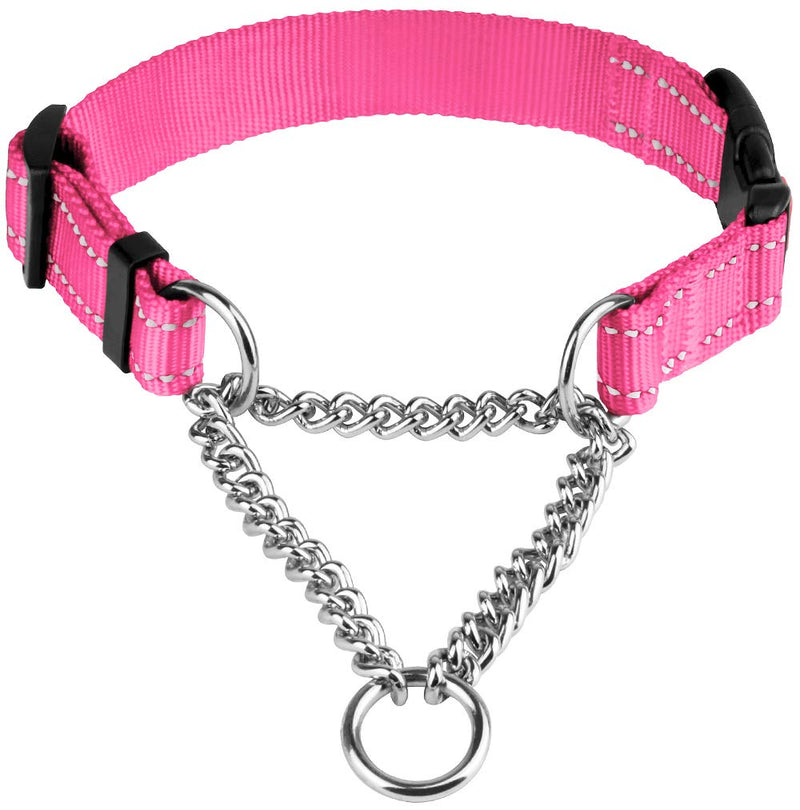 CollarDirect Reflective Dog Collar Martingale Collars Side Release Buckle Chain Training Adjustable Pet Collars Large Pink - BeesActive Australia