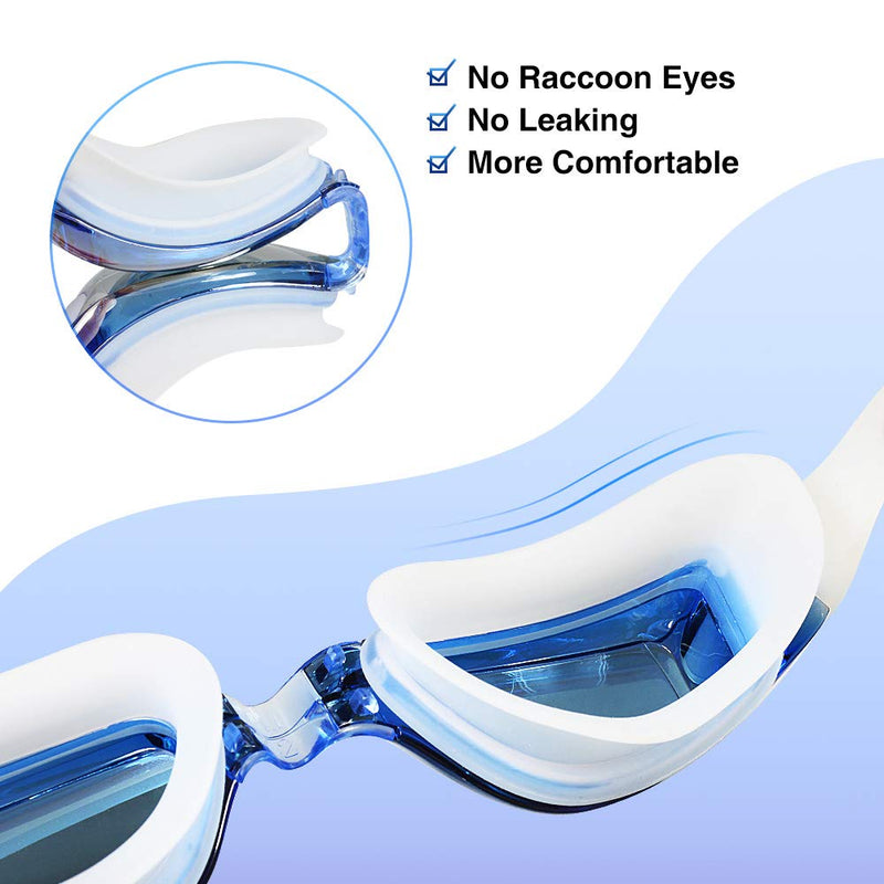 Swim Goggles for Adult Men Women, OMID Anti-Fog No Leaking Swimming Goggles Blue-white With Mirrored Lenses - BeesActive Australia