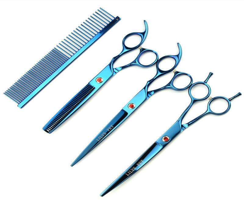 LILYS PET 8.0" Professional PET Grooming scissors Kit,CoatedTitanium,Sharp and Strong Stainless Steel Blade for Dogs Cats Hair Cutting,3 Pieces of Scissors with a Comb and a Case (Blue) - BeesActive Australia
