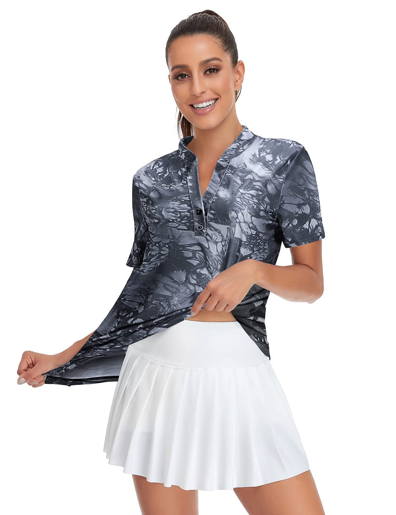 Misyula Style Womens Golf Shirts Short Sleeve V-Neck Collarless Tennis Workout Tops Quick Dry M-2XL Tie Dye XX-Large - BeesActive Australia