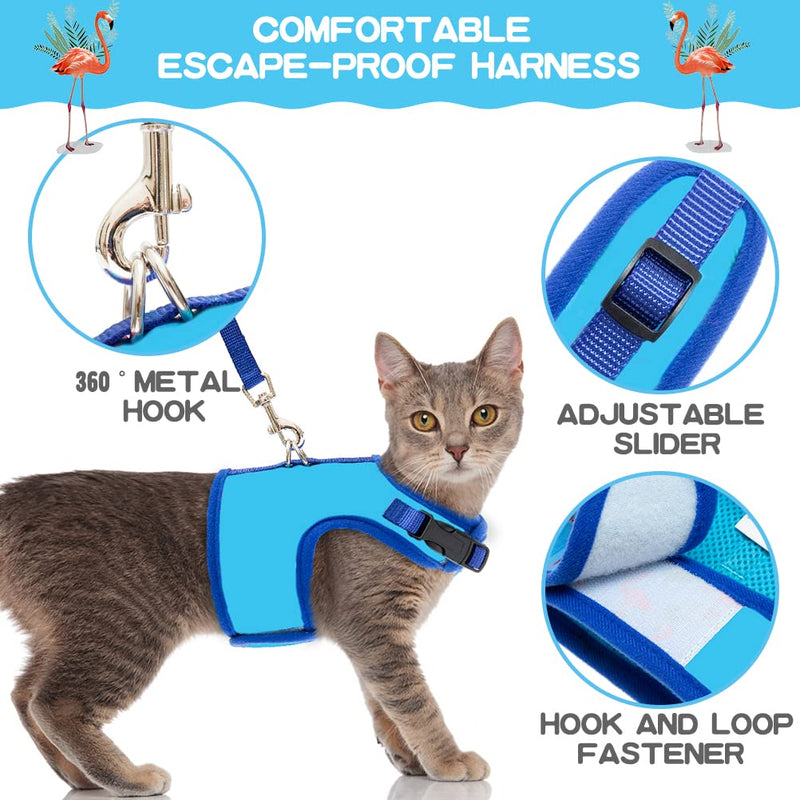 BINGPET Cat Harness with Leash Escape Proof - Fashionable Mesh Cat Dog Walking Harness Leads, Adjustable for Kitties Puppies Small Animals Blue Medium - BeesActive Australia
