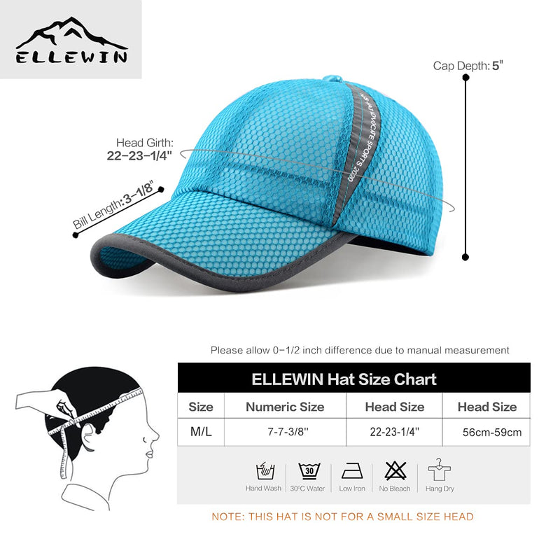 ELLEWIN Unisex Breathable Full Mesh Baseball Cap Quick Dry Running hat Lightweight Cooling Water Sports Hat Lake Blue-m/L - BeesActive Australia