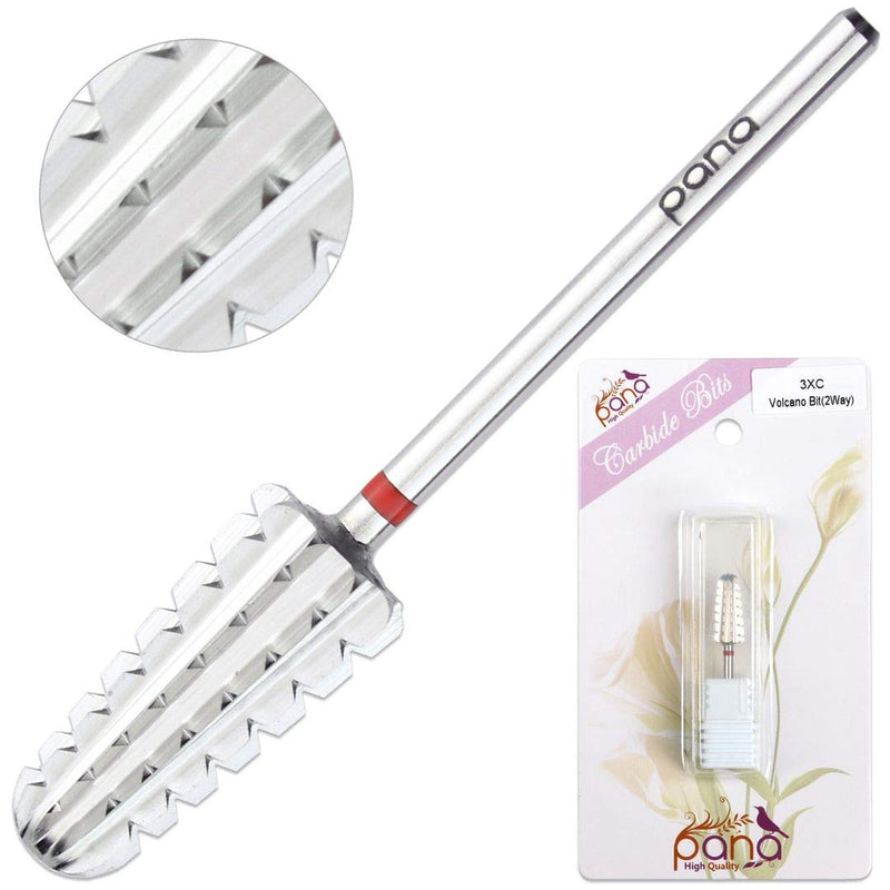 PANA Nail Carbide Volcano Bit - Two Way Rotate use for Both Left and Right Handed - Fast remove Acrylic or Hard Gel - 3/32" Shank - Manicure, Nail Art, Drill Machine (3x Coarse, Silver) 3x Coarse - BeesActive Australia