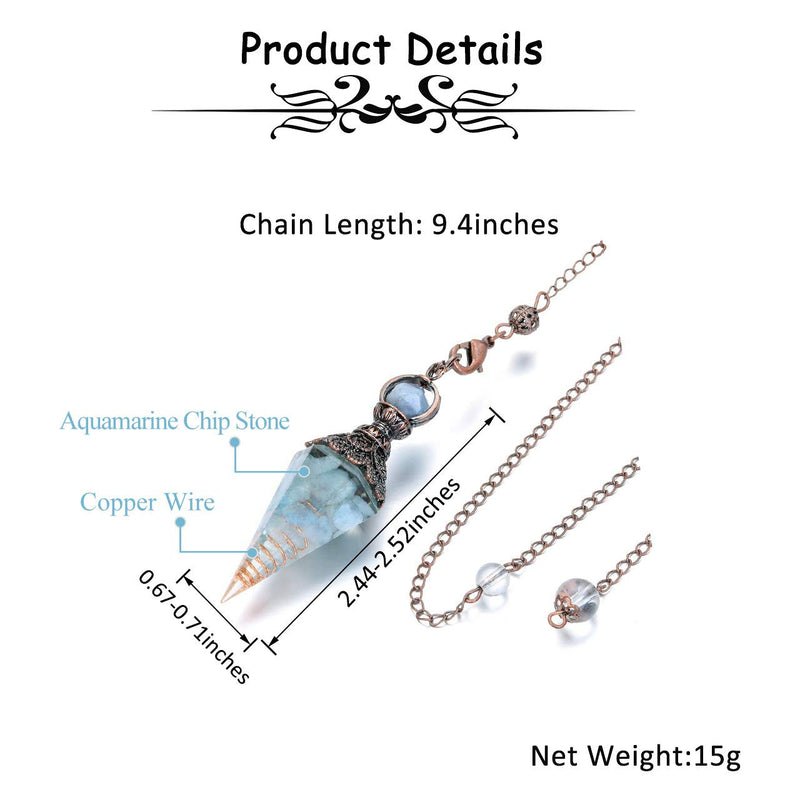 JOVIVI Aquamarine Dowsing Pendulum Crystal Healing Blue Hexagonal Gemstone Crystals Point Pendulum for Divination Scrying Dowser - BeesActive Australia