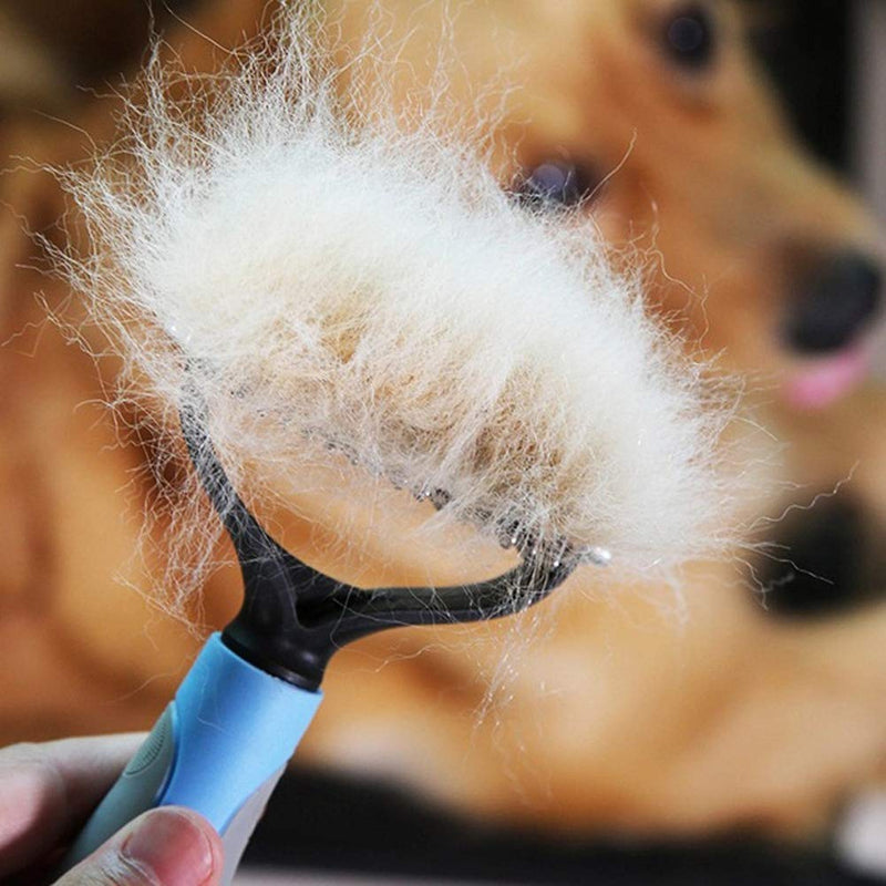 Novicey Dematting Tool for Dogs &Cats, Pet Grooming Undercoat Rake with Two-Side,Professional Stainless Steel Demat Comb Removes Loose Undercoat, Mats, Tangles and Knots Small Blue - BeesActive Australia