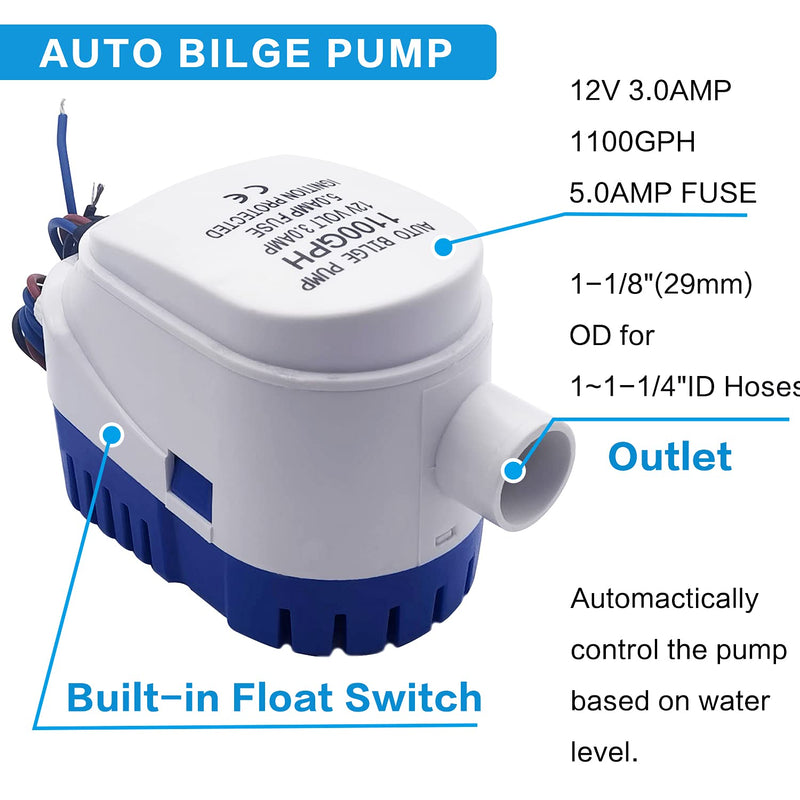 iztor Marine Automatic Submersible Boat Bilge Water Pump 12V 1100 GPH Auto Float Switch K2999 - BeesActive Australia