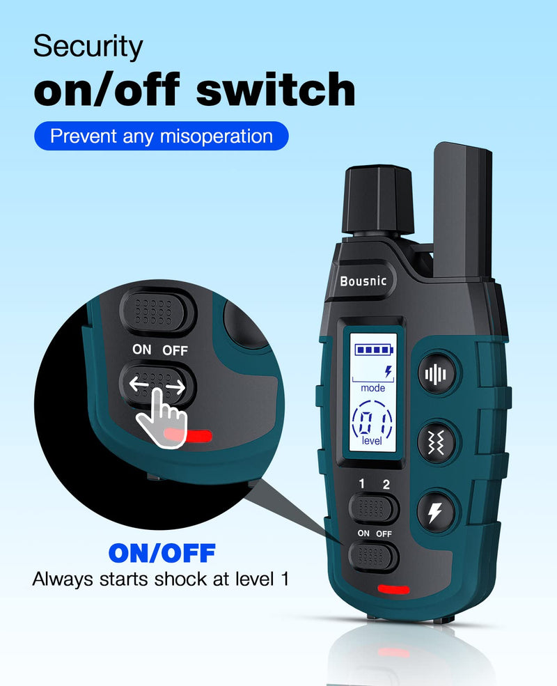 Bousnic Dog Shock Collar - 3300Ft Dog Training Collar with Remote for 5-120lbs Small Medium Large Dogs Rechargeable Waterproof e Collar with Beep (1-8), Vibration(1-16), Safe Shock(1-99) Modes (Blue) - BeesActive Australia
