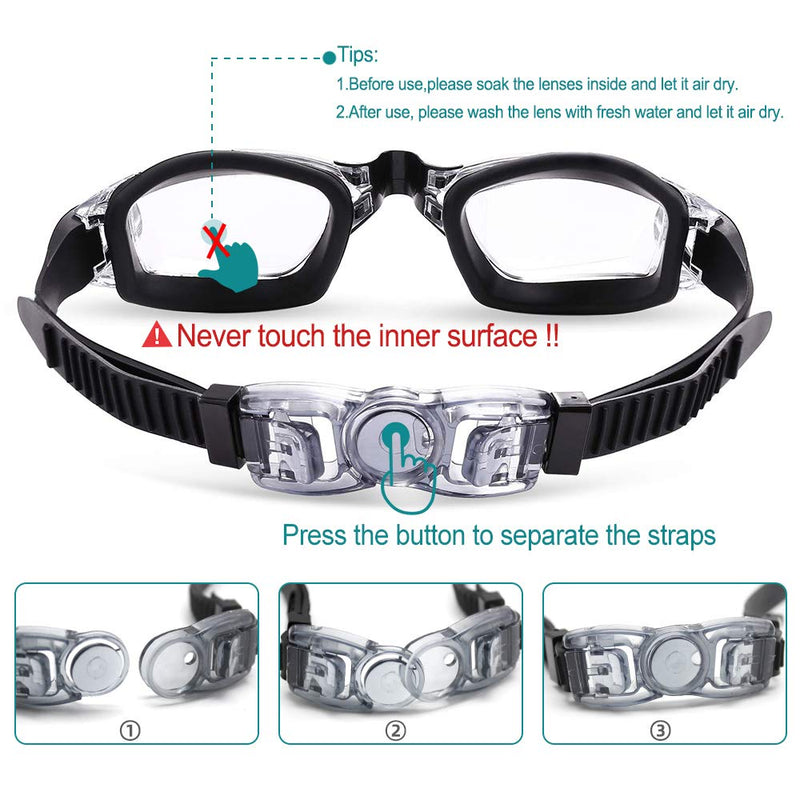 Uniswim Clear Anti Fog Swim Goggles Professional Goggles for Swimmng Glasses for Adult Men Women Black Lucency - BeesActive Australia