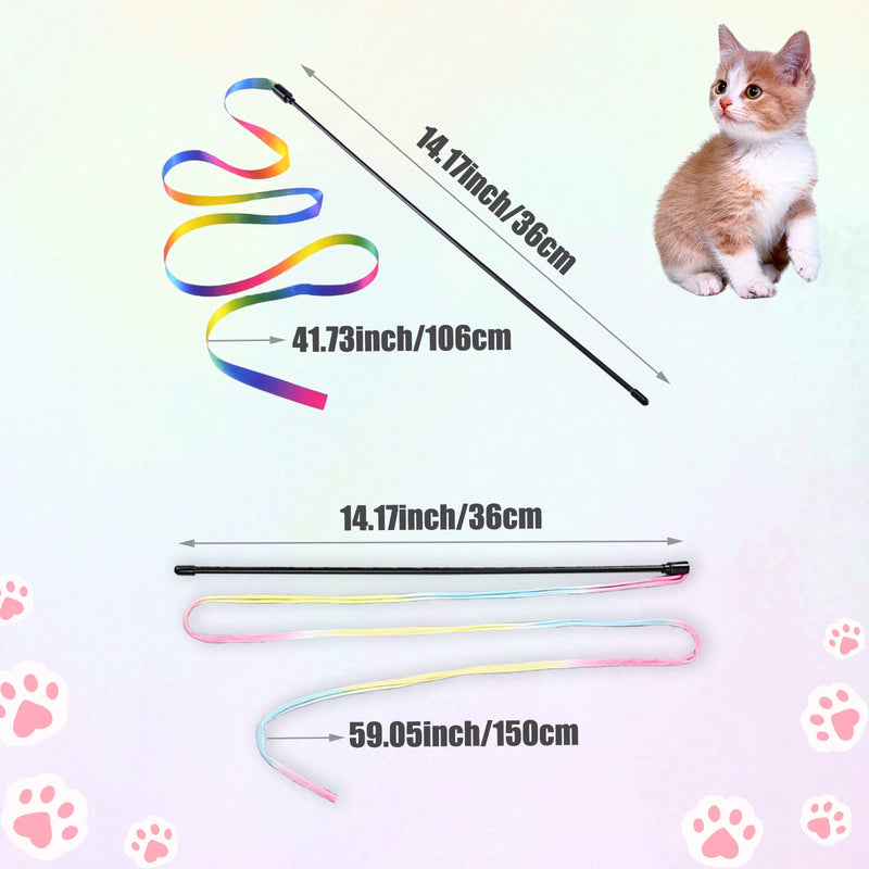 4PCS Rainbow Cat Wand Toy Cat String Toy Kitten Teaser Wand Interactive Cat Stick Toy for Indoor Training - BeesActive Australia