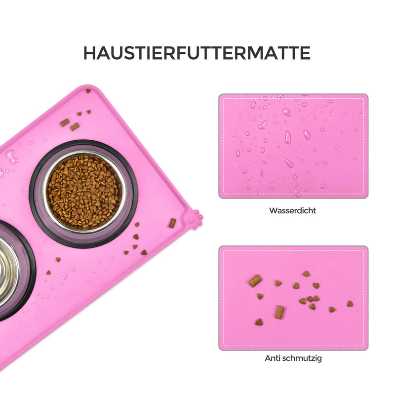 AOKLANT - Dog Cat Food Mat - Non Slip Pet Bowl Mats Placemat Waterproof - Multiple Colors 21" x 15" Pink - BeesActive Australia