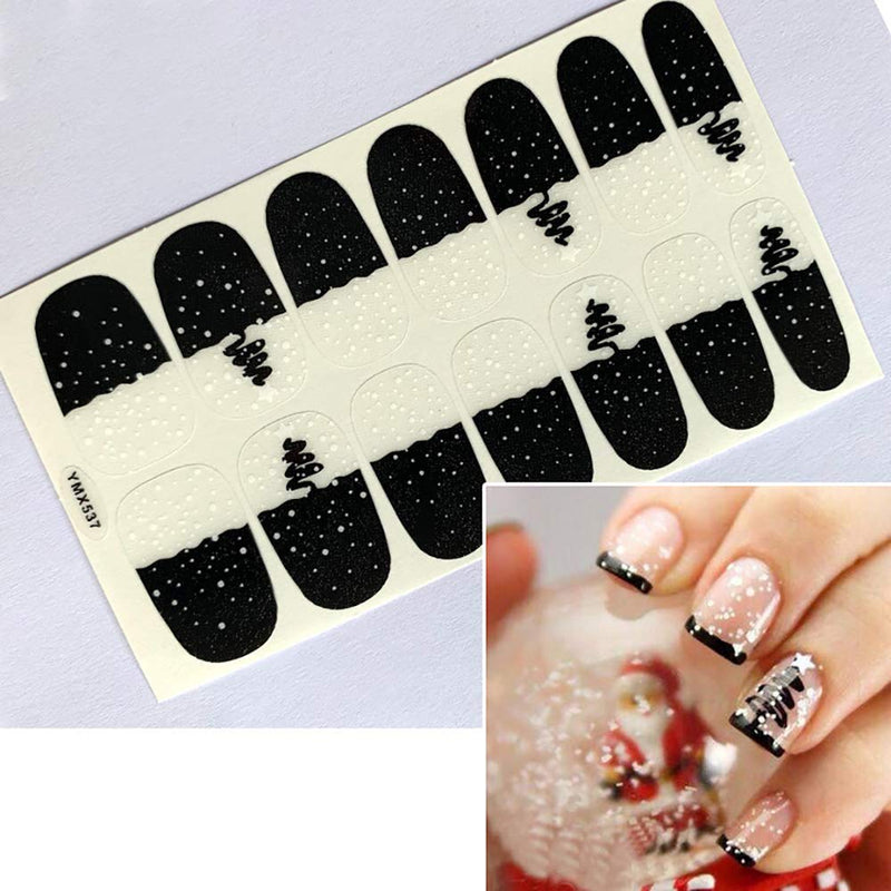 WOKOTO 6 Sheets Adhesive Nail Art Polish Stickers Strips Set With 1Pc Nail File Nail Wraps Decals Manicure Kit For Christmas KIT2 - BeesActive Australia