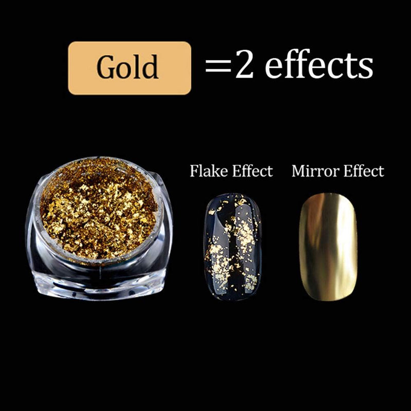 Nail Foil Holographic Glitter Nail Powder Kit Nail Art Gold Silver Glitter Aluminum Flakes Magic Mirror Effect Powders Sequins Nail Gel Polish Chrome Pigment Decorations 2 Box/Set - BeesActive Australia