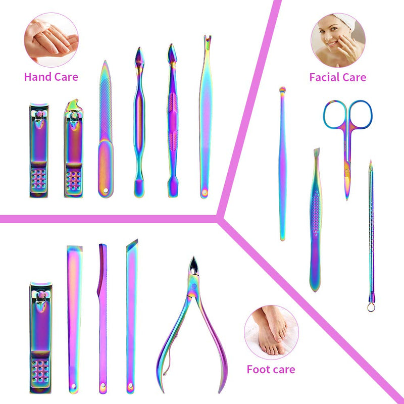 15 Pcs Nail Clippers, Rainbow Color Toenail Clippers Manicure Set Pedicure Tools Nail Clippers for Women Stainless Steel Nail Clippers Nail Clipper Set Provide Hands Foot and Face Care for Men Women - BeesActive Australia