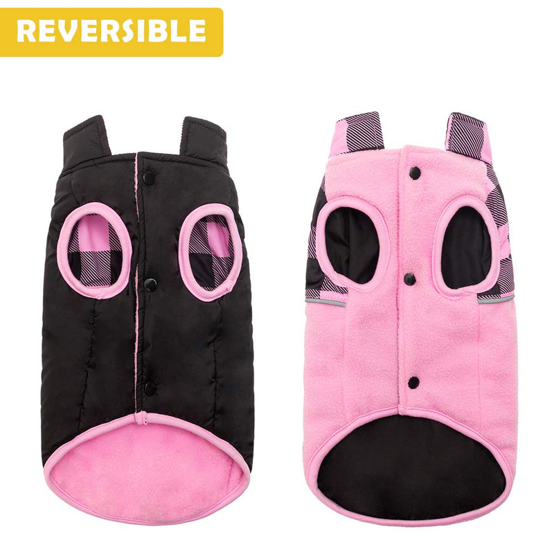 SCIROKKO Polar Fleece Dog Vest Winter Coat with Water-Proof Side - Reversible Pet Cold Weather Clothes - Plaid Jacket Cute Clothing for Puppy & Cats M-Ncek 12",Chest 17",Back 12.6" Pink - BeesActive Australia