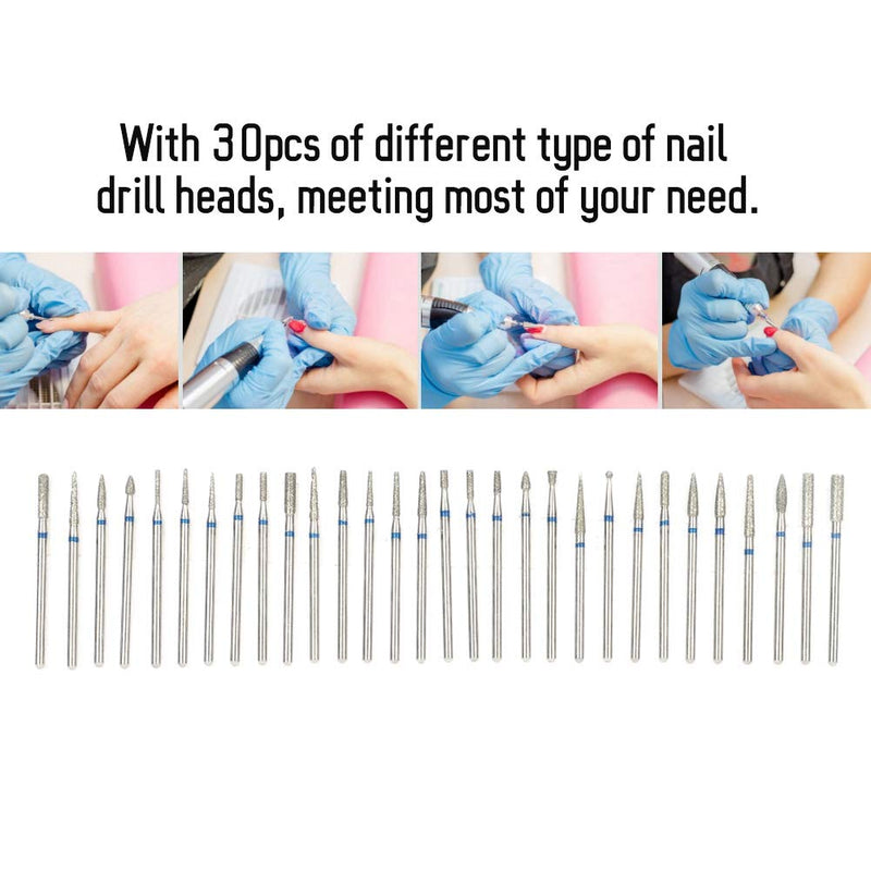 Dioche Nail Drill Head,30Pcs / Set Nail Drill Bit Kit Sanding Bit for Nail Tips - Manicure and Pedicure Electrical Accessories Professional Nail Repairer(B) B - BeesActive Australia