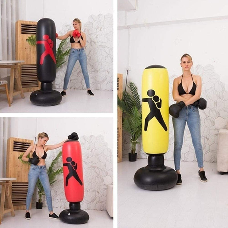 Black Inflatable Punching Bag 63 Inch for Kids, Punching Bag Freestanding Boxing Bag Fitness Punching Bag MMA Tumbler Sandbag for Karate, Taekwondo, Decompression Kick Speed Training - BeesActive Australia