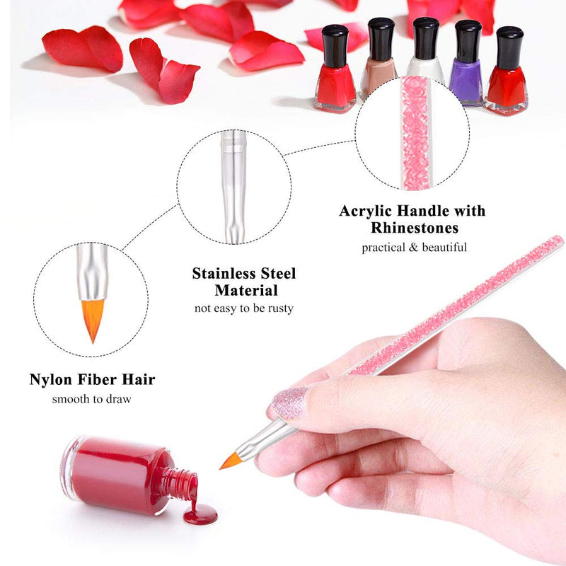 Anself 10pcs Acrylic Nail Brushes Professional Nail Tools UV Gel 3D Nail Art Design Painting Drawing Liner Pen Set - Acrylic Rhinestone Handle - BeesActive Australia