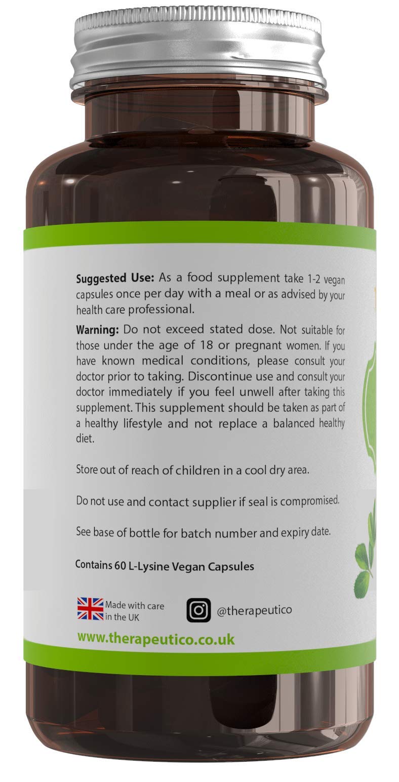 L-Lysine Capsules | Split Dose | 1000mg Serving | Easy Swallow Capsules | 60 Vegan Capsules | UK Made | No Binders, Fillers, Additives - BeesActive Australia