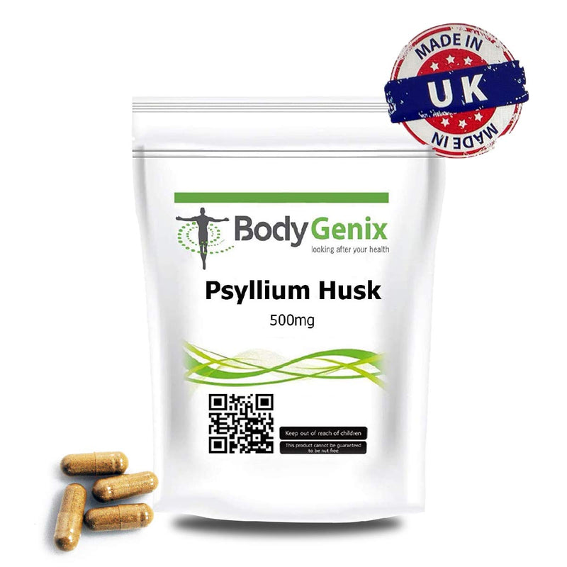 Psyllium Husk 500mg Capsules Bodygenix UK Rich Fibre Source Weight Loss Control (120) 120 - BeesActive Australia