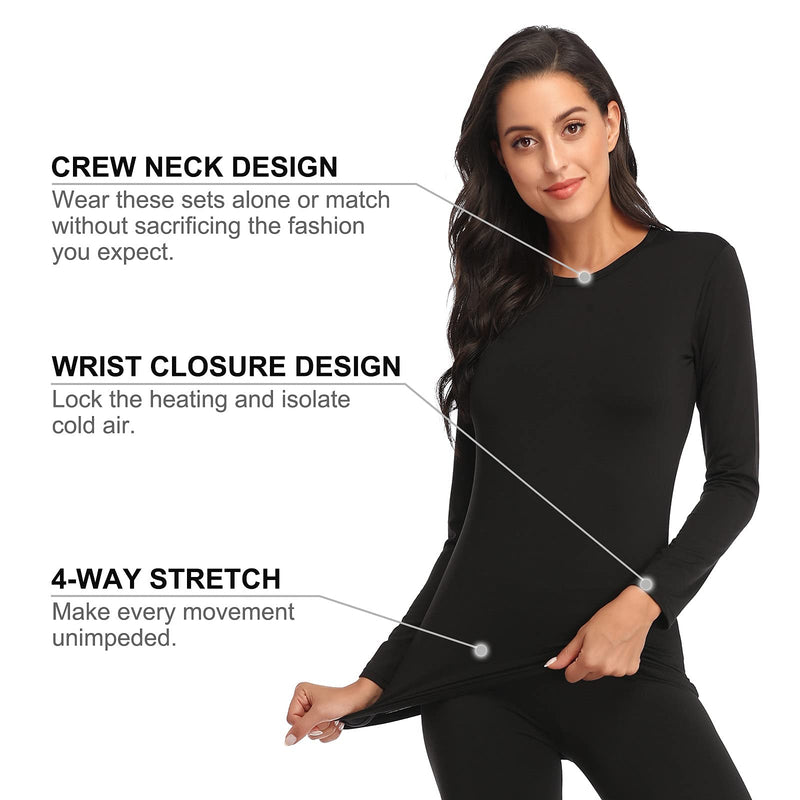WEERTI Thermal Underwear for Women Long Johns Women with Fleece Lined, Base Layer Women Cold Weather Top Bottom XX-Small Black - BeesActive Australia