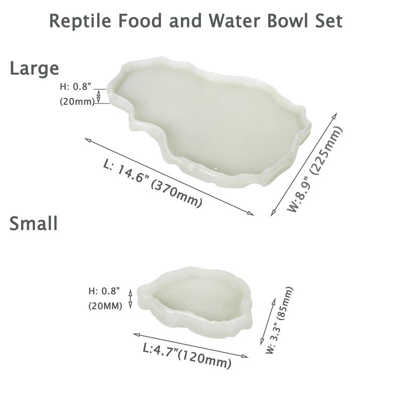 Tfwadmx Reptile Food and Water Bowl Set Luminous Bearded Dragon Dishes Tortoise Feeder Lizard Habitat Large and Small Amphibian Feeding Plates Terrarium DéCor for Turtle Gecko Snake Tegu Iguana 2 Pcs White - BeesActive Australia