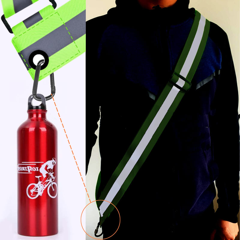 Reflective Running Gear, 3Pcs Reflective Gear for Body, Wrist, Leg, Adjustable Shoulder Strap with Carabiner, Safety Reflector Tape Straps, Large Reflective Surface Area, Suitable for Night Running Green3 - BeesActive Australia
