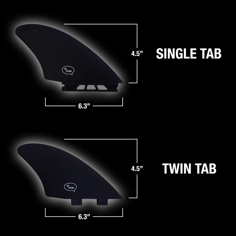 Ho Stevie! Surfboard Twin Keel Fins (2 Fins) - Twin Tab or Single Tab Sizes, with Fin Bag, Screws, Wax Comb and Fin Key - Fins for Fish Surf Boards Black - BeesActive Australia