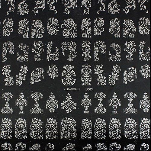 Warm Girl 108Pcs 3D Silver Flower Nail Art Stickers Decals Stamping DIY Decoration Tools Sliver - BeesActive Australia