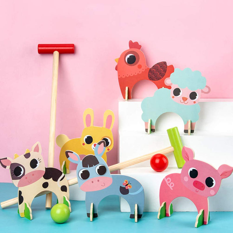 TOYANDONA Kids Croquet Set, Cartoon Wooden Animal Croquet Set Funny Lawn Games for Boys Girls - BeesActive Australia