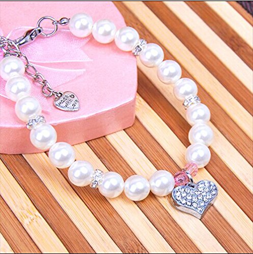 PETFAVORITES Designer Fancy Pinky Crystal Heart Pet Cat Dog Necklace Jewelry with Bling Pearls Rhinestones Charm for Pets Cats Small Dogs Female Puppy Chihuahua Yorkie Girl Costume Outfits, Adjustable Neck Size: 10" - BeesActive Australia