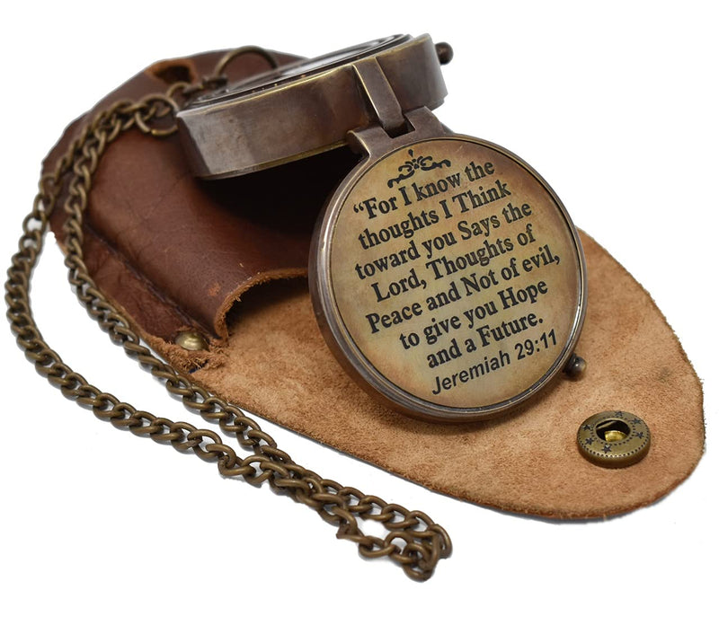 A S Handicrafts Engraved Compass Gifts for him Brass Made Personalized Navigation Direction Compass for Husband, Son, Daughter, Survival Hiking with Stamped Leather Case Jeremiah 29:11 - BeesActive Australia