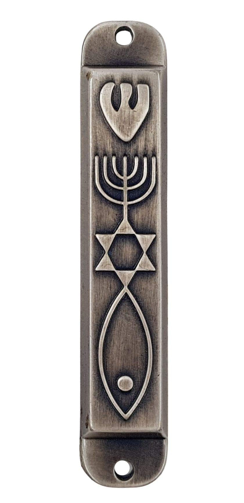 TALISMAN4U Pewter Messianic Mezuzah Case with Scroll for Door 3D Menorah Messianic Seal 10 cm / 4 Inch - BeesActive Australia