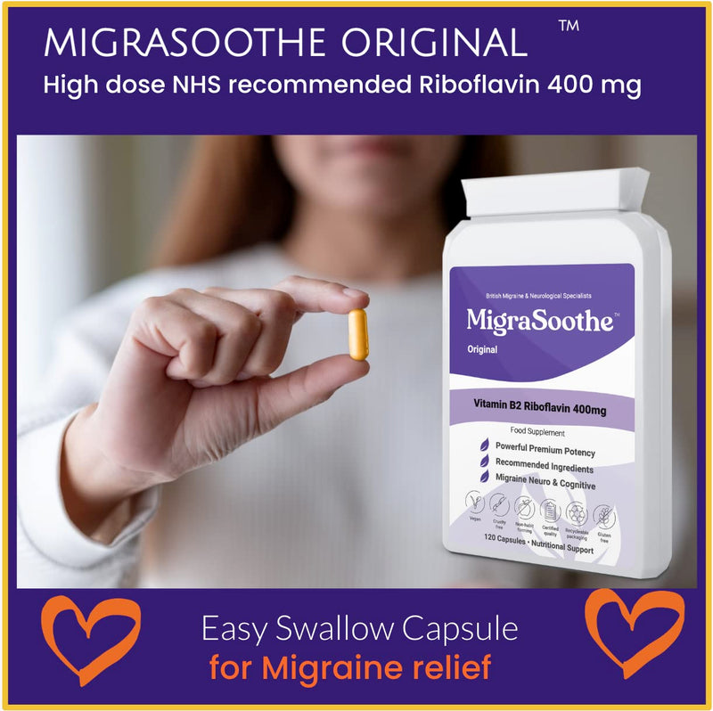 Premium Vitamin B2 Riboflavin 400mg per Capsule -Migrasoothe-B Pharma Manufacturing Standards UK Made Migraine Support, Stress, Tremors & Energy Vegan. Nice Recommended Vitamin B2 400 (30) 30 - BeesActive Australia