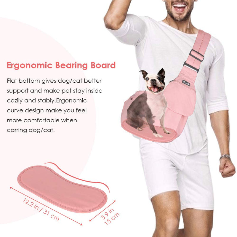 Lukovee Pet Sling Carrier, Dog Papoose Hand Free Puppy Cat Carry Bag with Bottom Supported Adjustable Padded Shoulder Strap and Bag Opening Front Zipper Pocket Safety Belt for Small Dogs Pink For Pets ≤ 9 lbs (with Bottom Support) - BeesActive Australia