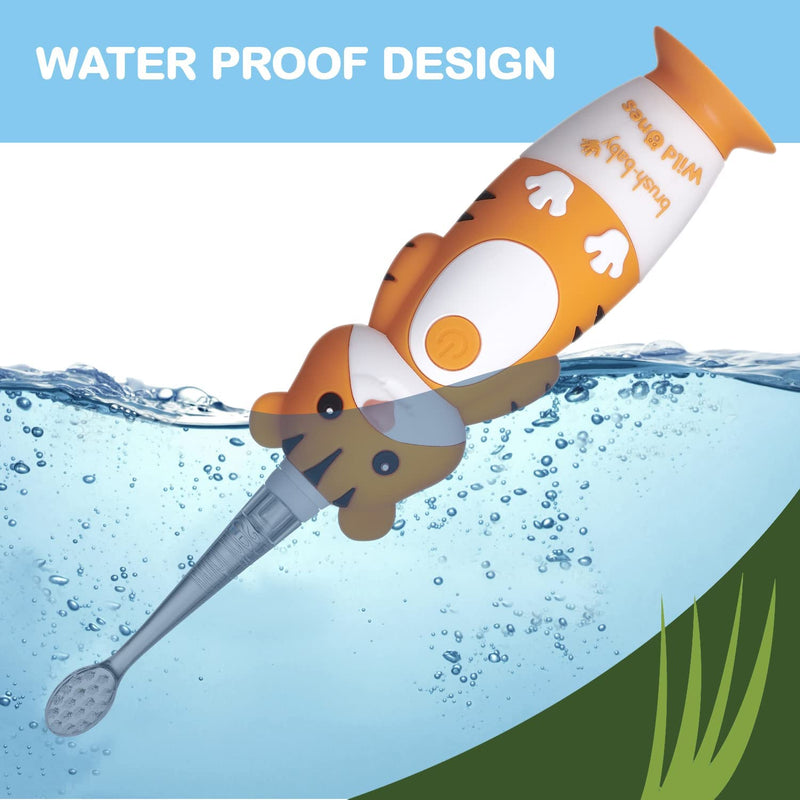 Brush-Baby WildOnes Kids Electric Rechargeable Toothbrush, 1 Handle, Brush Head, USB Charging Cable, for Ages 0-10 (Tiger) Tiger - BeesActive Australia